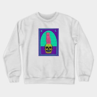 Cat sitting on skull - vibrant Crewneck Sweatshirt